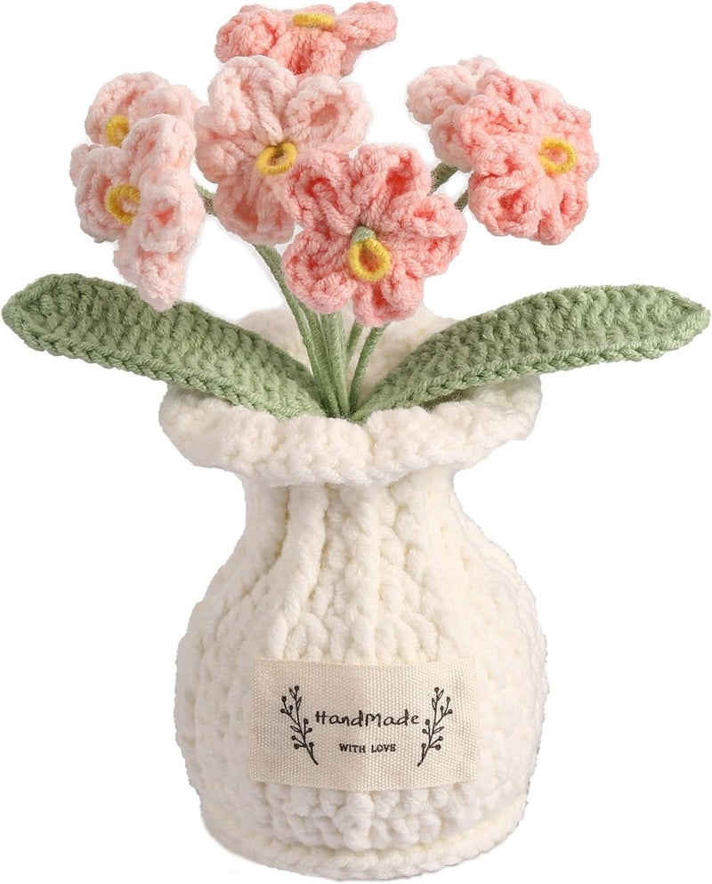 YOOJEE Crochet Flower Pot Forget-me-not Pink Handmade Valentines Day Gifts for Women Wife Coworker Lover Friends Sister Couples Graduation Birthday Wedding Anniversary Home Decoration Cute Desk Decor - Image 1